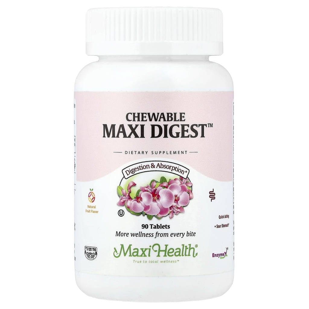 Maxi Health Chewable Digest - Natural Digestive Enzymes with Bromelain and Calcium- Quick-Acting - 90 Chewables - Kosher (MD) - Supports Healthy Digestion and Joint Comfort for Men & Women