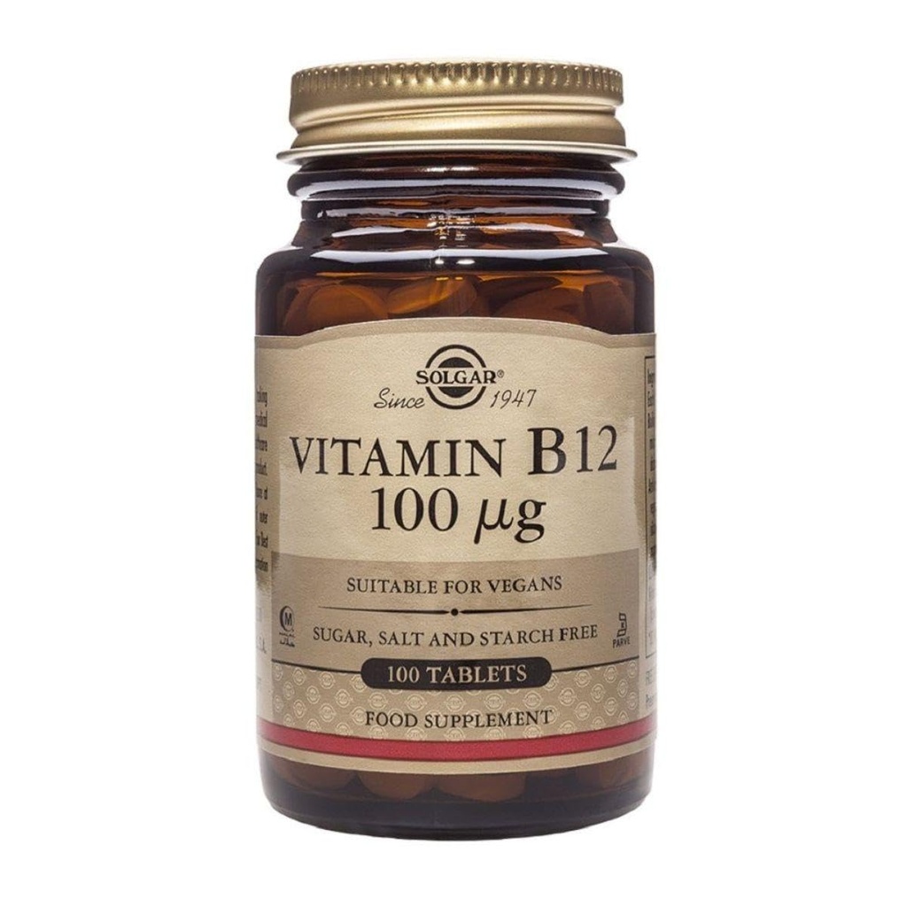 Solgar Vitamiin B12 100 mcg - 100 tabletti - energia ainevahetus ja närvisüsteemi tugi - mitte-GMO, vegan, gluteen ja piimavaba, Kosher, Halal - 100 serveerimist