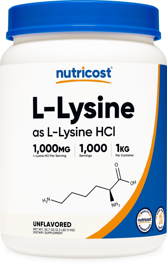 Nutricost L-lüsiini pulber 1KG (2,2 naela) - puhas L-lüsiin, mitte-GMO, gluteenivaba