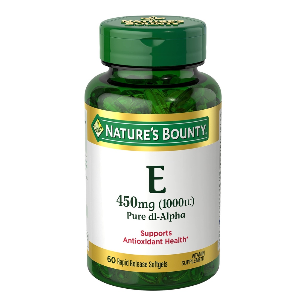 Nature's Bounty Vitamiin E 1000 IU Softgels, toetab antioksüdantide tervise ja immuunsüsteemi, 1 serveerimine päevas, ei gluteeni, 60 Softgels (pakk 1)