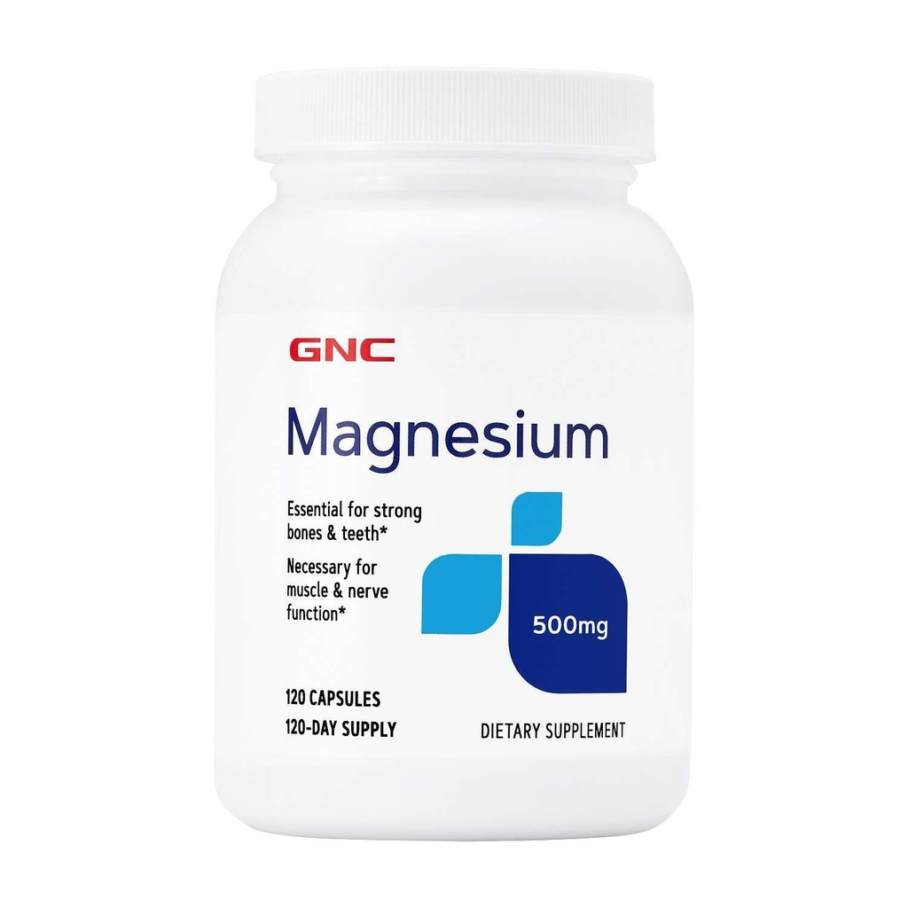 GNC Magneesium 500 mg, 120 kapslit, toetab kaltsiumi imendumist ja tugevaid hambaid ja luid