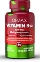 ORZAX Vitamiin B12 5000 mcg Metüülkobalamiin mälu, meeleolu, vererakkude funktsiooni, südame-veresoonkonna ja energia täiendamiseks - kirsi maitsestatud - vegan ja mitte-GMO - 120 keelealust tabletti - 120 päeva pakkumine