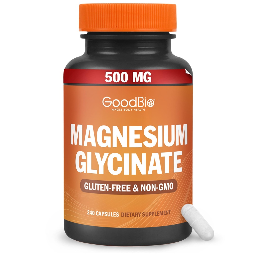 Magneesiumglütsinaat - kõrge imendumisega magneesiumilisa 500mg ühe serveerimise kohta stressi leevendamiseks, une, südame ja luu terviseks, närvide toetamiseks - mitte-GMO, gluteenivaba, õrn kõhul, 240 kapslit