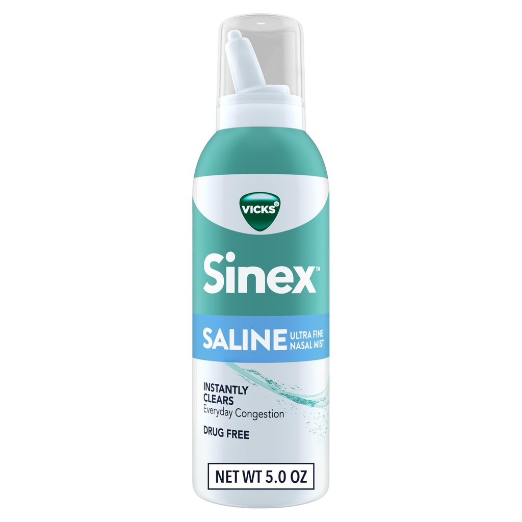 Vicks Sinex soolane ninasprei, ravimivaba Ultra Fine Mist, selge igapäevane siinus ummistus Kiire, selge lima külmast või allergiast, igapäevane kasutamine 5,0 fl oz