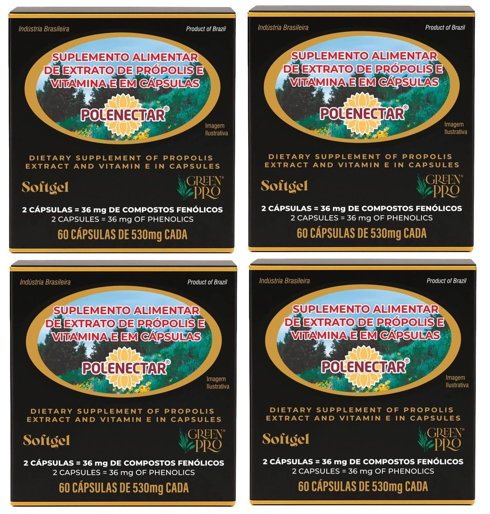 4 Kasti Polenectar Brasiilia Green Bee Propolis 300 Milligram (60 Softgels)