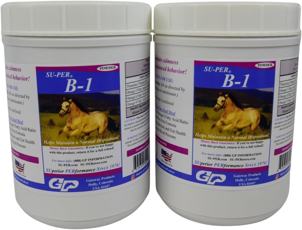 SU-PER B-1 Horse Calming Supplement - Hobuste Vitamiin B-1 Toeta Hobuste Calmer Pulber - Söögivõimendaja Lisa Hobustele - 2,5 Nael, (2 Pack)