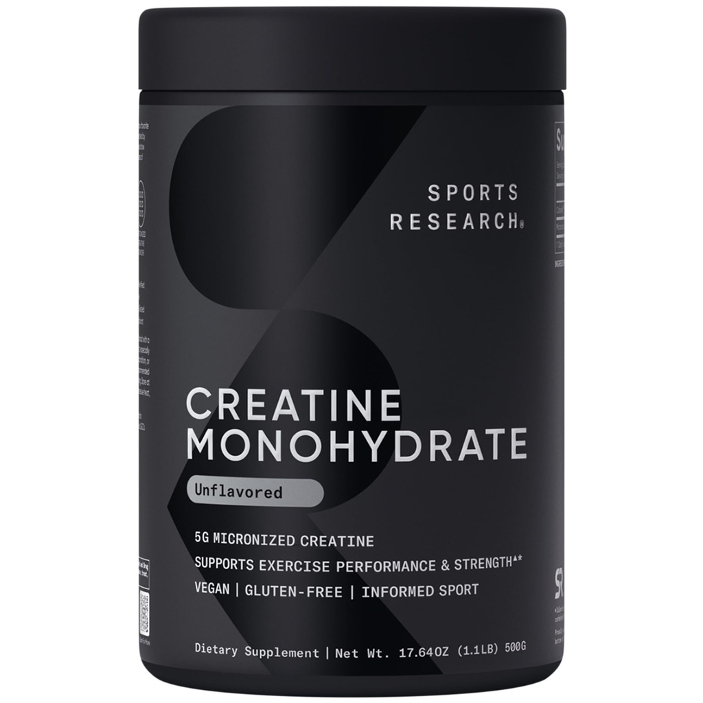 Sport Research Kreatiin Monohüdraat - Gain Lean lihas, parandada jõudlust ja tugevust ning toetada treeningu taastumist * - 5 g mikroniseeritud kreatiini - 17,64 oz