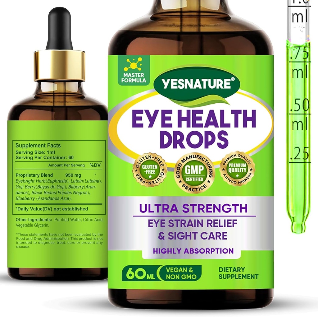 YESNATURE Eyebright Herb Eye Health tilgad silma tüve leevendamiseks ja nägemise hoolduseks, Ultra Strength Eye Health Supplement
