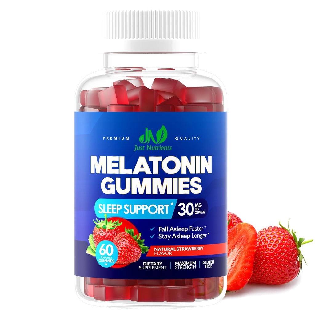 Melatoniin 30mg Gummies täiskasvanutele (60 Servings) - Maksimaalne tugevus magada 30mg melatoniini kohta Gummy - Gluteenivaba, suhkruvaba, mitte-GMO, 100% taimetoitlane, maasikamaitse - 60 Gummies