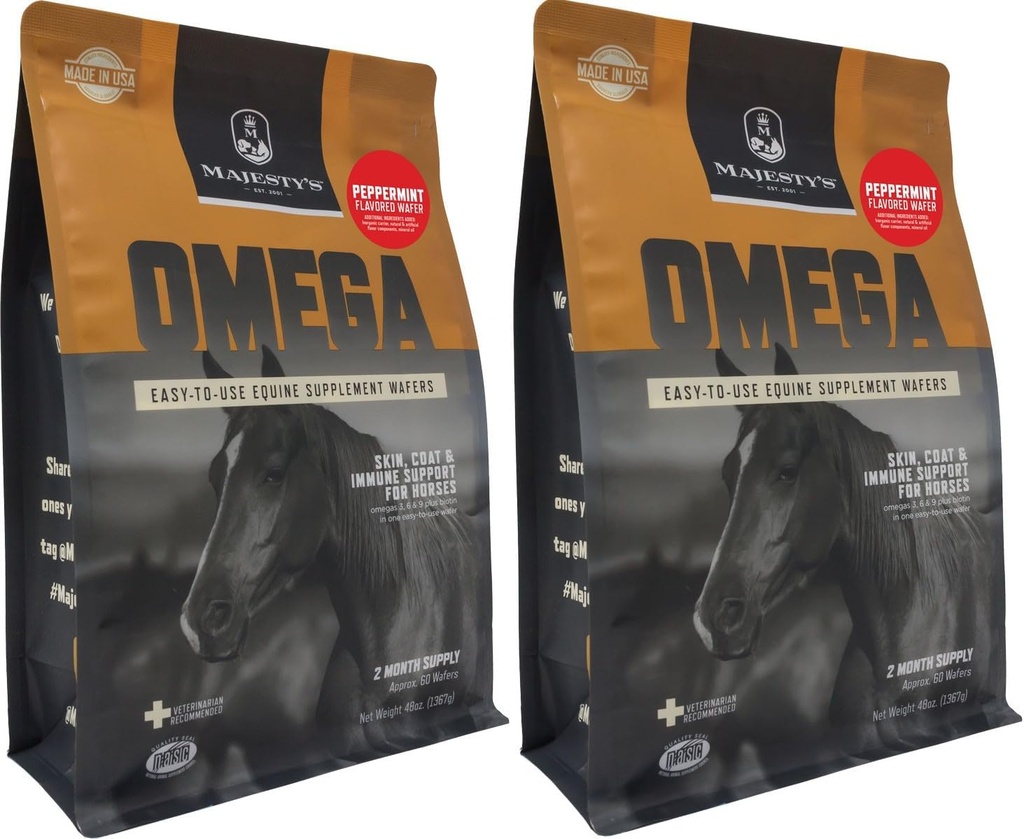 Majesty's Omega Vahvlid - Superior Horse / Hobuste nahk, mantel ja immuunsuse tugilisa - Omega 3, 6, 9 ja biotiin (Peppermint, 2 Pack (120 Count Total))