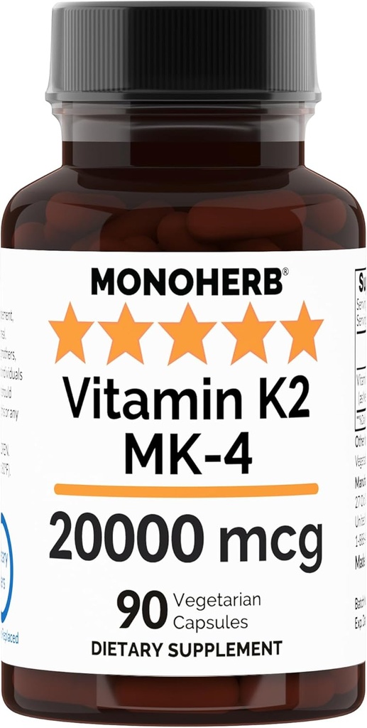 MONOHERB vitamiin K2 menatetrenoonina MK-4 20000 mcg kapsli kohta - 90 Veg kapslit
