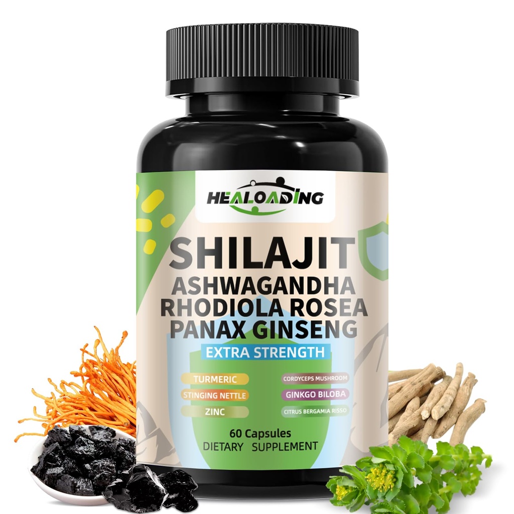 Himaalaja Shilajit kapslid: puhastatud Himaalaja Shilajit ekstrakt - Natural Energy & Stamina Support-Vegan, Non-GMO Ancient Fulvic Acid & Humic Acid Natural 60 kapslit