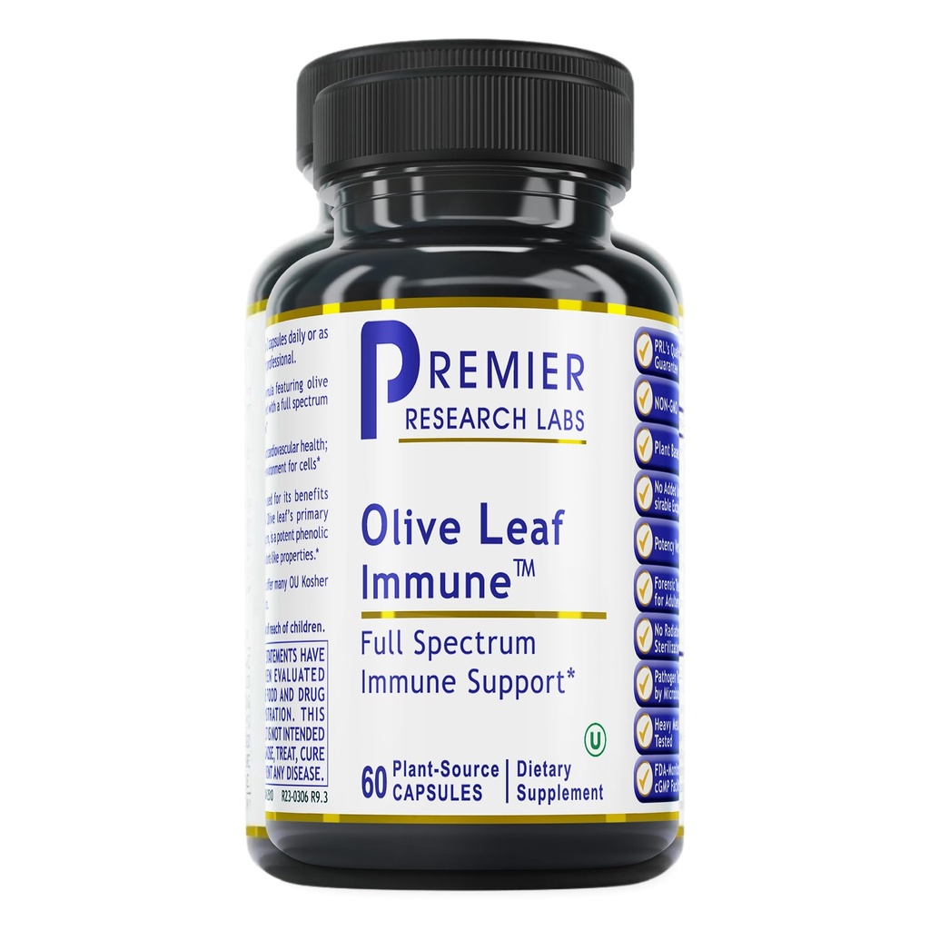 Premier Research Labs Olive Leaf Immune - Olive Leaf Extract Kapslid, Olive Leaf Pills Fütonutrient Oleuropeinm, Taimne täiendus Immune & Heart Health Support - 60 Vegetarian kapslid