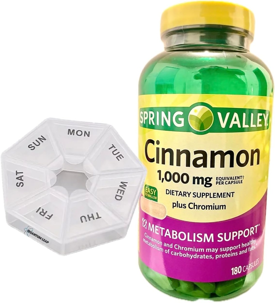 Nädala pillide korraldaja, sisaldab Spring Valley kaneeli 1000 mg, toidulisandit, 180 kapslit.