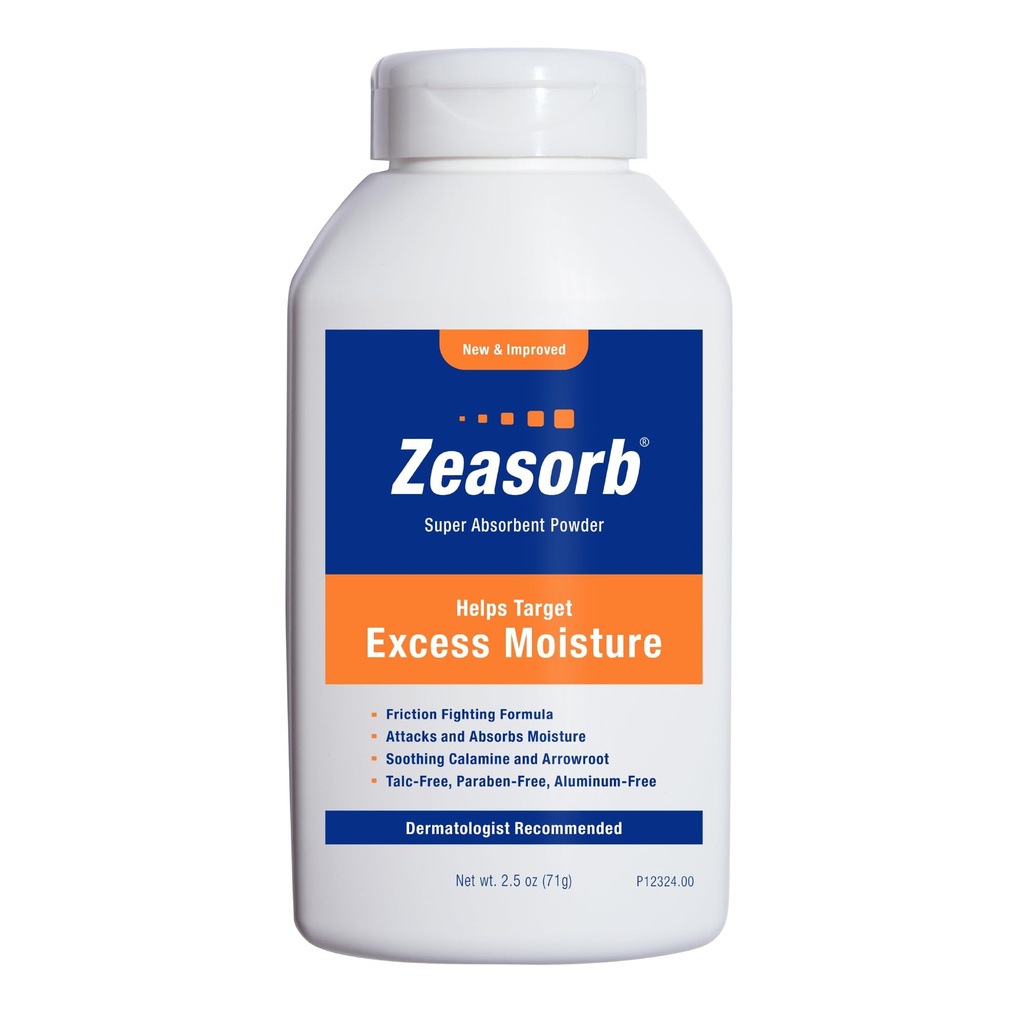 Zeasorbi ennetamine, Super Absorbent Liigne niiskuspulber, et vältida hõõrdumist ja sügelust, 2,5 Oz