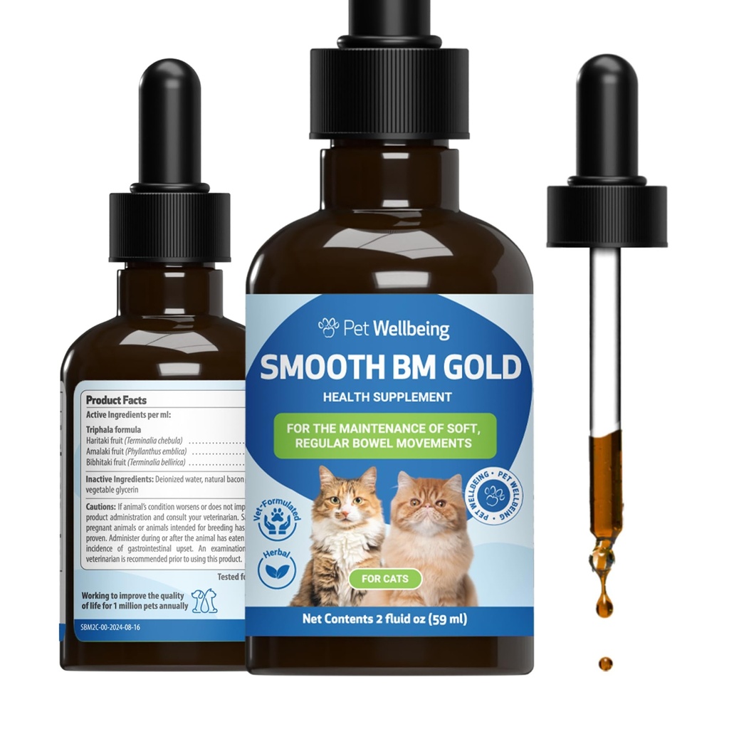 Lemmikloomade heaolu Smooth BM Gold kassidele - õrn kõhukinnisuse leevendamine kasside jaoks - looduslik taimsete toidulisand 2 oz (59 ml)