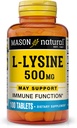 MASON NATURAL L-Lysine 500 mg with Calcium - Improved Immune Function, Enhanced Nutrient Absorption, Essential Amino Acid, 100 Tablets