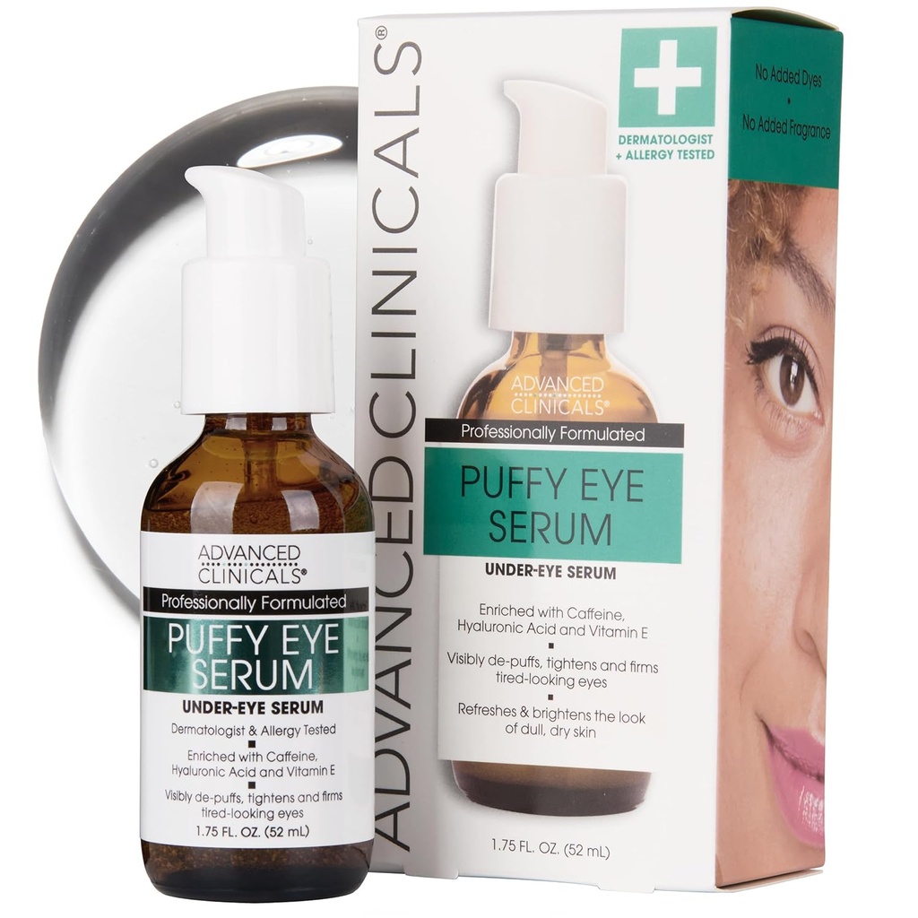 Advanced Clinicals Puffy Eye Under Eye Seerum | Nähtav vananemisvastane helendav C-vitamiin + kofeiiniseerum aitab parandada paistetust, peeneid jooni, tumedaid ringe ja ebaühtlast nahatooni, 1,75 Fl Oz