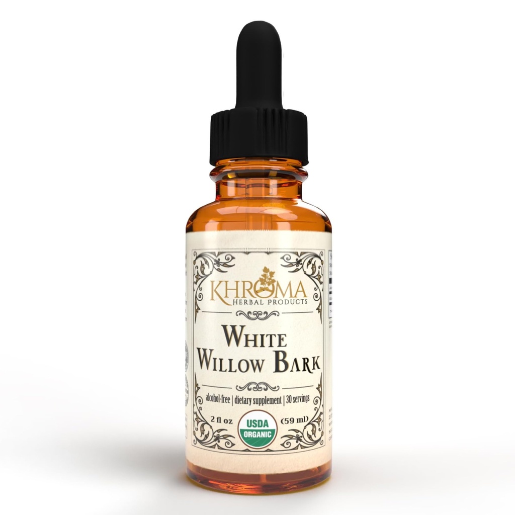 Khroma taimsed tooted Orgaaniline valge pajukoor 30 serveerimist - 800 MG ühe serveerimise kohta - 2 FL OZ Vedelik klaaspudelis - Salix Alba