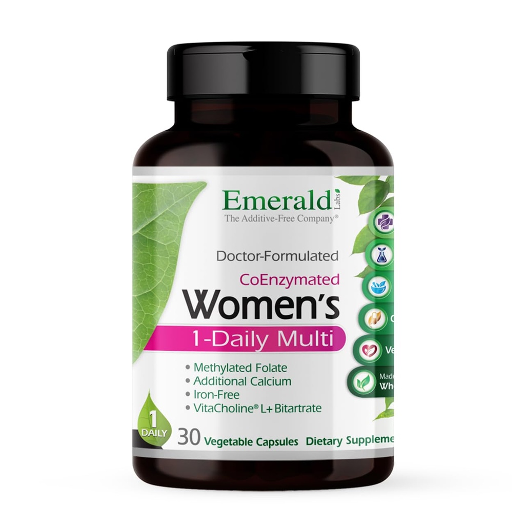 EMERALD LABS Naiste 1-päevane multivitamiin naistele - sisaldab kaltsiumi, tsinki, B-vitamiini ja rohkem - luu ja immuunsuse tugilisa * - gluteenivaba - 30 köögiviljakapslit