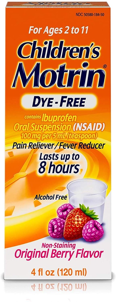 Johnson & Johnson Motrin Laste valem, 4 oz, värvivaba, Berry