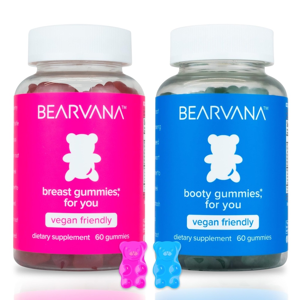 BEARVANA Top & virsikutoetus Combo Pack Gummies naistele | 9 taimset ekstrakti, sealhulgas lambaläätse, maka ja apteegitill | Olulised vitamiinid | Berry Flavor | 2-Pack (120 Gummies)