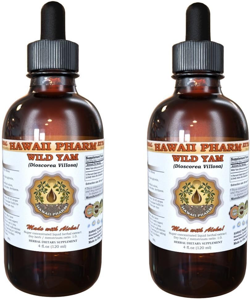 Wild Yam Liquid Extract, Wild Yam (Dioscorea Villosa) Tinktuur, Herbal Supplement, Hawaii Pharm, Made in USA, 2x2 fl.oz
