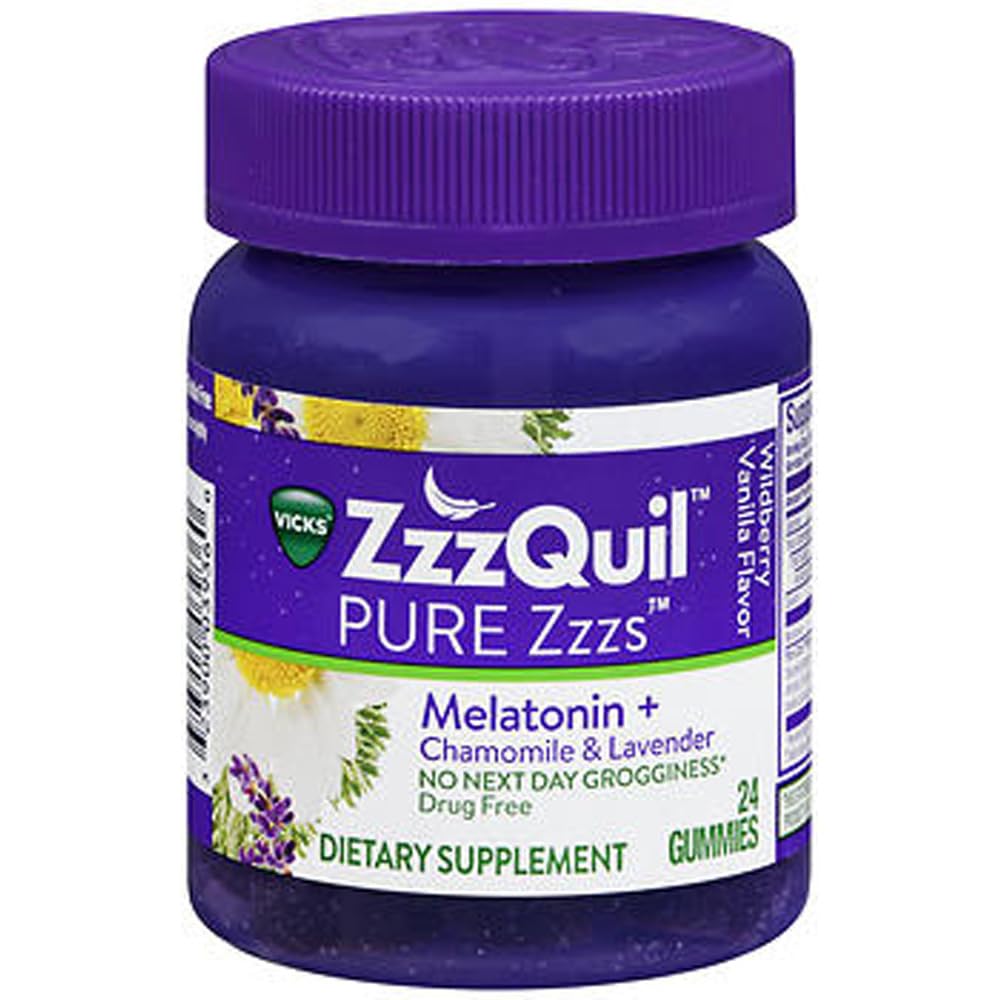 ZzzQuil Pure Zzzs Melatoniin Gummies, Sleep Aid, Melatoniin 2mg, Kummel & Lavendel, Melatoniin Sleep Gummies, Sleep Aids täiskasvanutele, Wildberry Vanilla Maitsestatud, 24 Sleep Gummies
