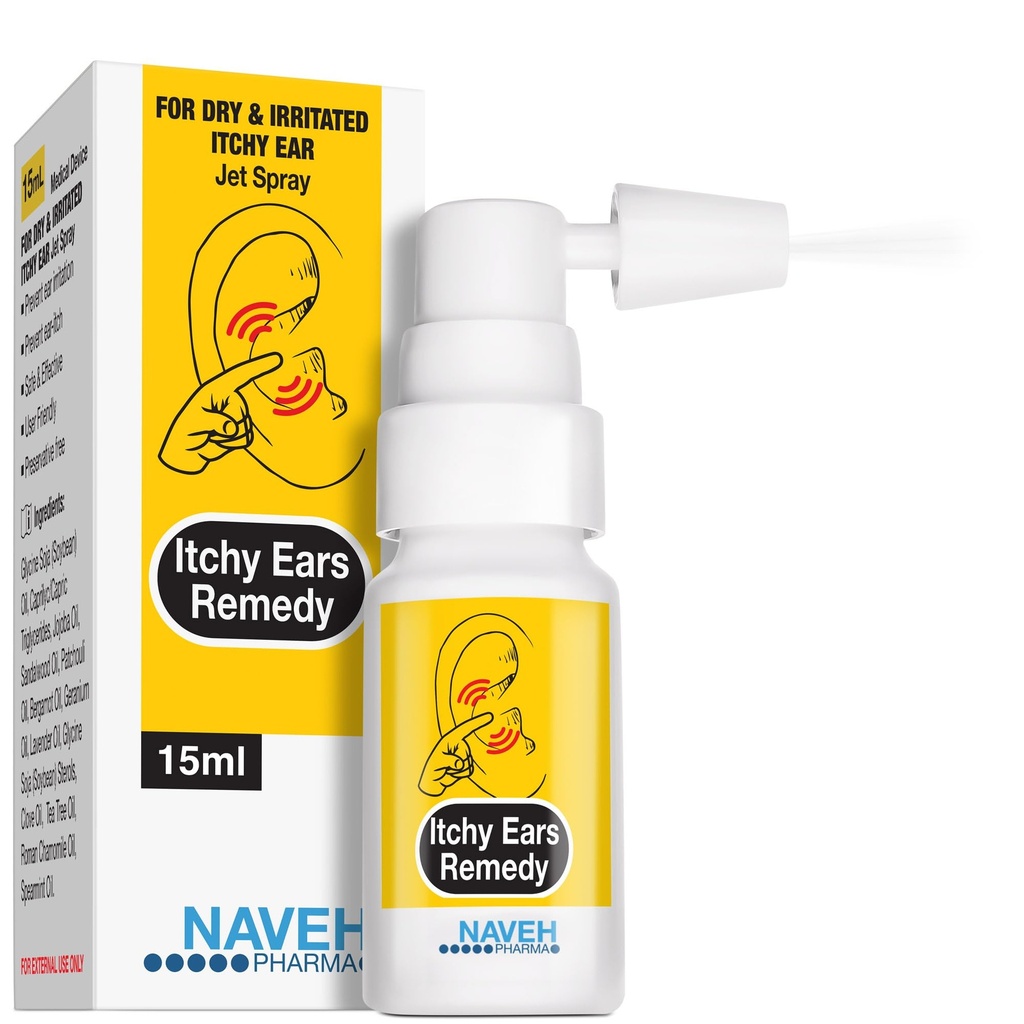 NAVEH PHARMA® Kõrvade sügelemine Kõrvade puhastamine ja sügelemine | Ravib kõiki kõrva sügeluse põhjuseid | Jet spray ekseemi raviks ja ummistunud kõrvade leevendamiseks | Kõrvavavaha eemaldamine ja kõrvatilgade pesemine (0,5 Fl Oz)