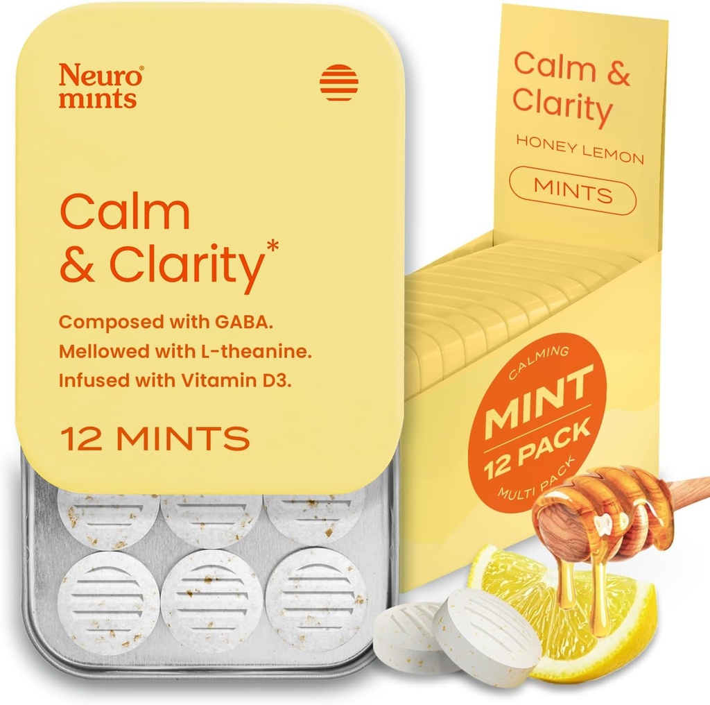 NeuroGum Calm & Clarity Mints (144 tükki) - Suhkruvaba L-teaniini + GABA + Vitamiin D3 - Nootroopsed Aju toidulisandid mälu - suurendab rahulikkust, stressi leevendamist meestele ja naistele - Honey Sidrun