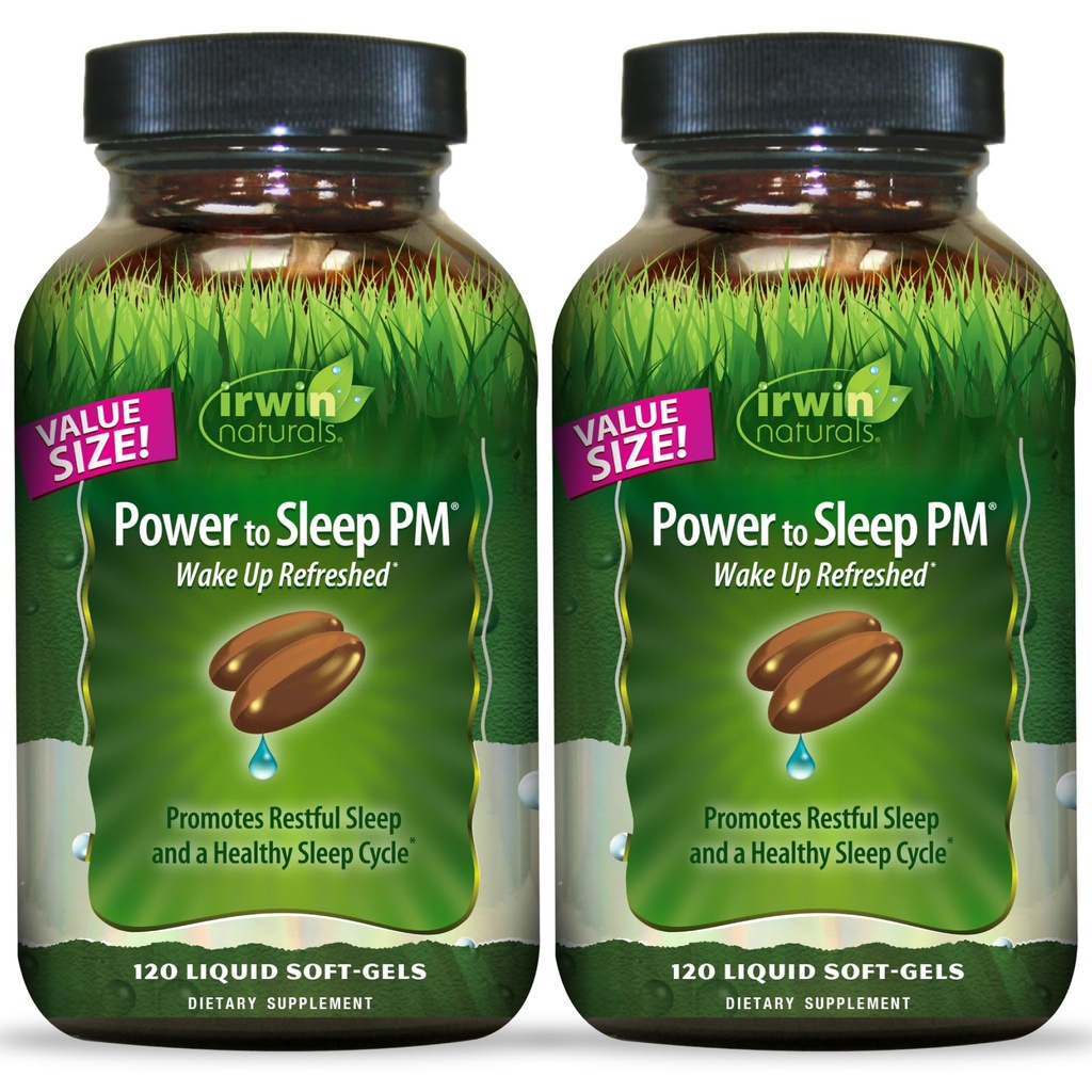 Irwin Naturals Power to Sleep PM - 120 Vedel Soft-Gels, Pack of 2 - koos melatoniini, GABA, Ashwagandha, Valerian Root & L-Theanine - 120 kokku