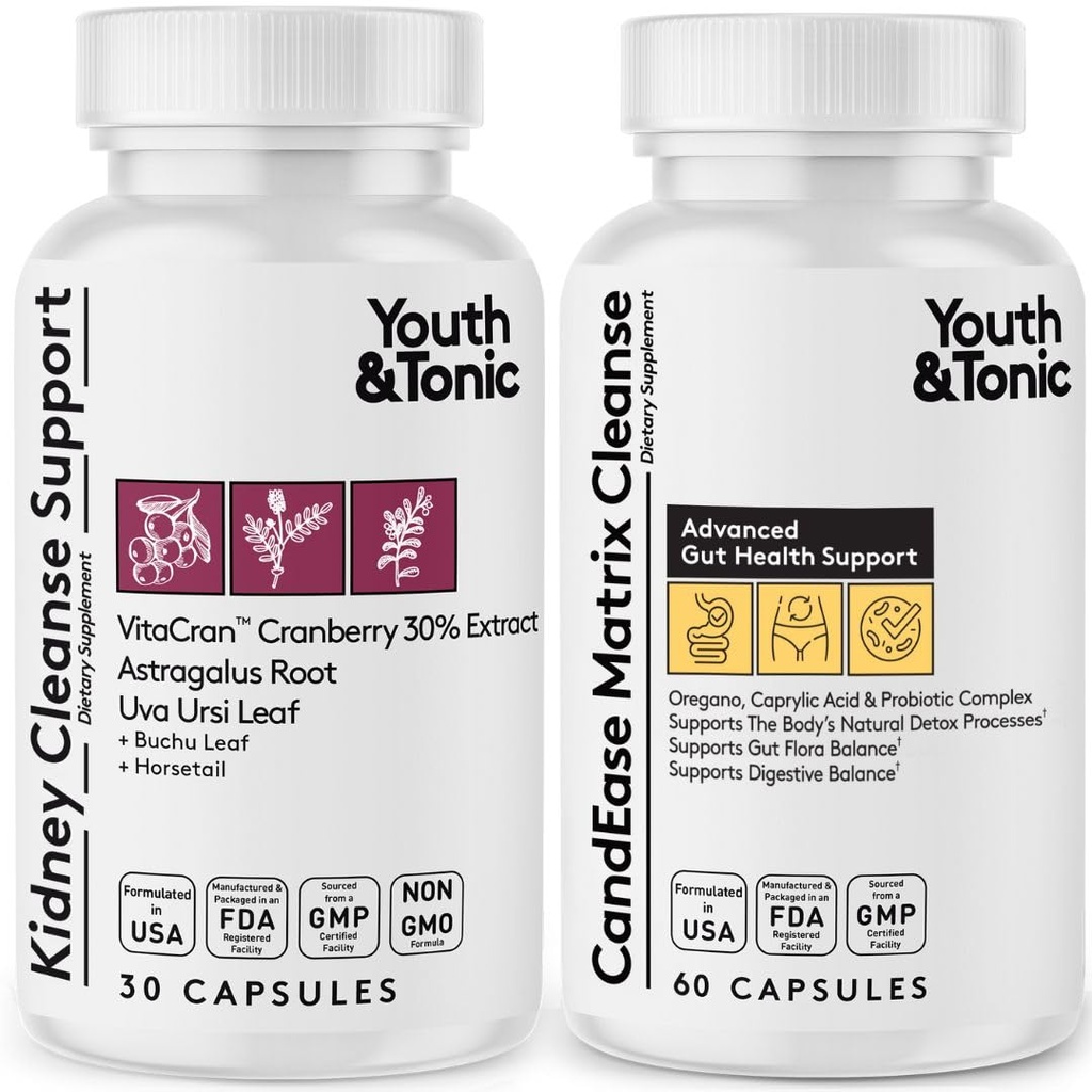 Noored ja tooniline CandEase Matrix Pills & Kidney Cleanse Bundle 2 Pack | Toetab keha puhastamist ja hoiab kuseteede ja põie tervist
