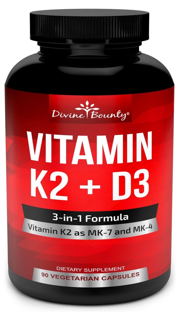 K2-vitamiin (MK7 & MK4) koos D3-lisandiga - vitamiin K & D nagu MK-7 100mcg, MK-4 500mcg ja 5000 IU D3-vitamiin 3-in-1 valem - luu ja südame tugi - 90 mitte-GMO taimetoitlased kapslid