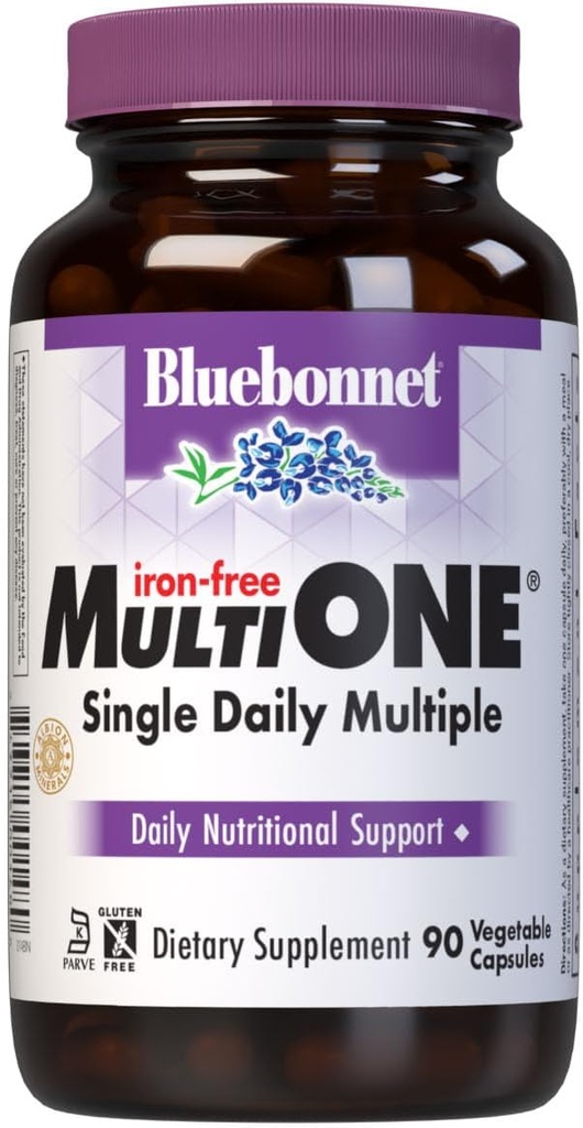 Bluebonnet Nutrition Multi One (rauavaba) köögiviljakapslid, täielik täisspektriga mitu, B-vitamiinid, üldine tervis, gluteen ja piimavaba, Kosher, 3 kuu pakkumine, valge, 90 loend