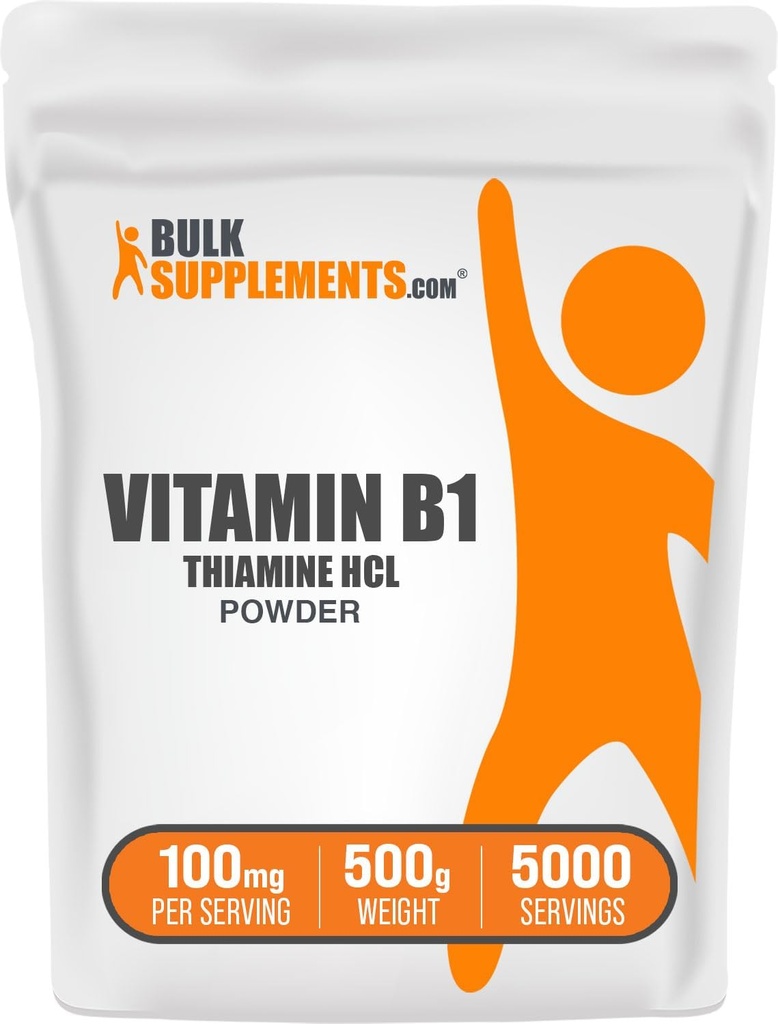 BulkSupplements Tiamiin HCl pulber - tiamiinvesinikkloriid, B1 vitamiinid, tiamiin B1 lisand, tiamiin 100mg - gluteenivaba, 100mg per Serving, 500g (1,1 naela) (pakk 1)
