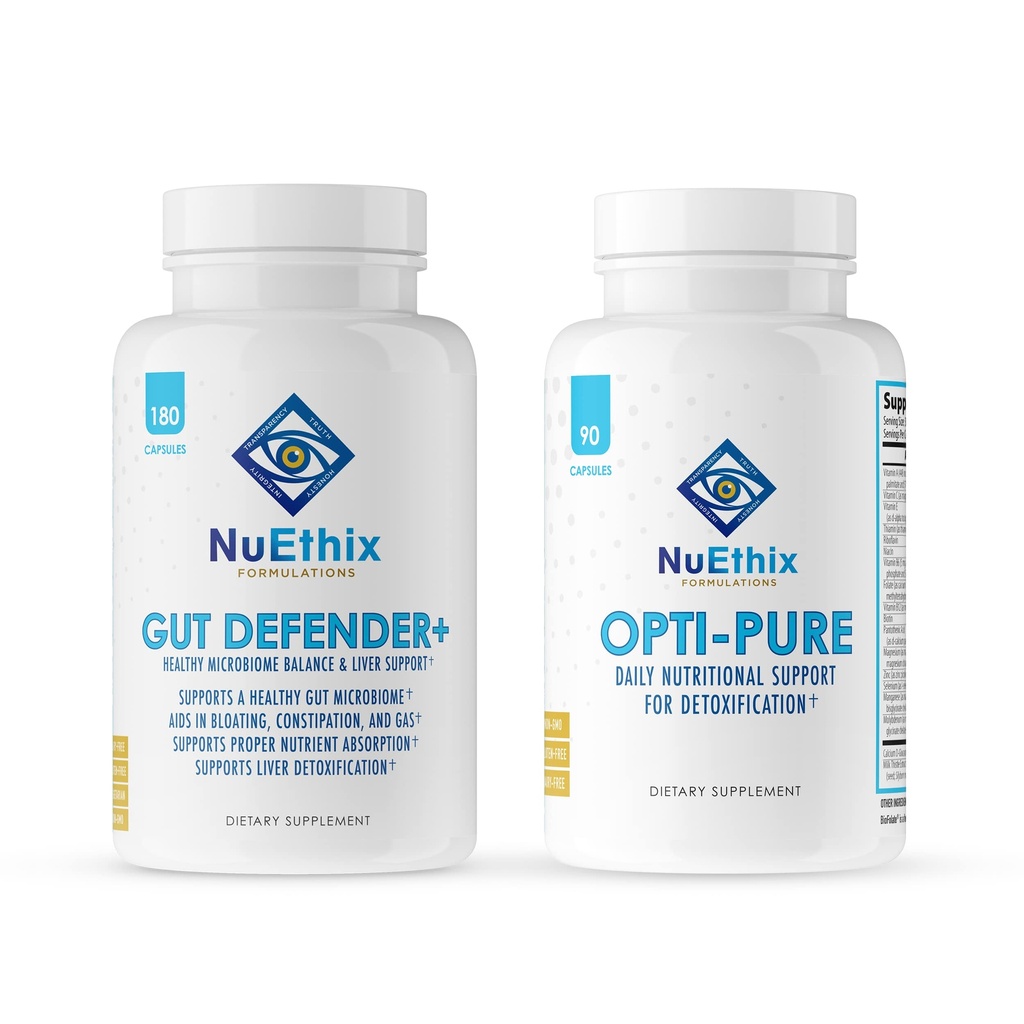 NuEthix Formulations Detoxification and Microbiome Balance Supplement Bundle of Opti-Pure, 30 Servings and Gut Defender +, 90 Servings