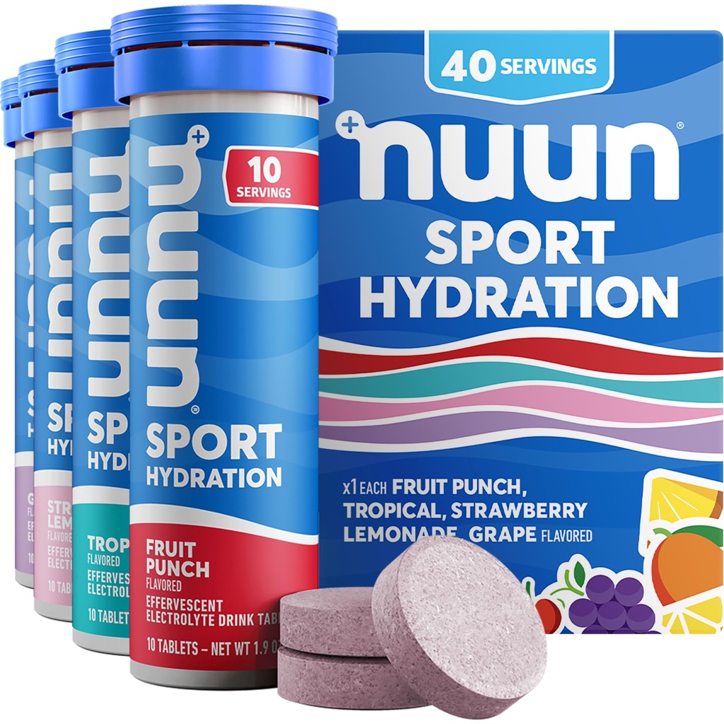 Nuun Sport elektrolüüt tabletid magneesiumi, kaltsiumi, kaaliumi, kloriidi ja naatriumi, gluteenivaba ja vegan, segatud maitsed, 4 Pack (40 Servings Total)