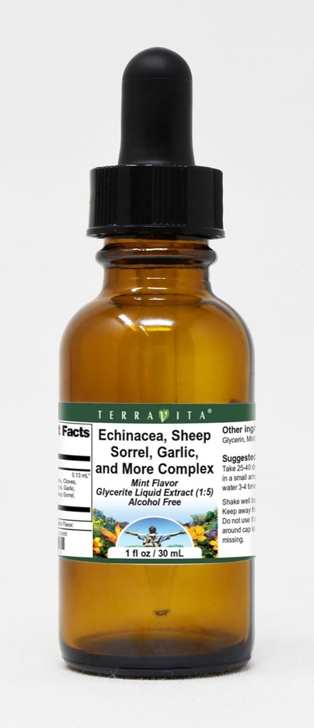 Terravita Echinacea, Lammaste Sorrel, Küüslauk ja keerulisem Glycerite Vedel Ekstrakt (1:5) - Mündi maitsestatud (1 oz, ZIN: 523695)