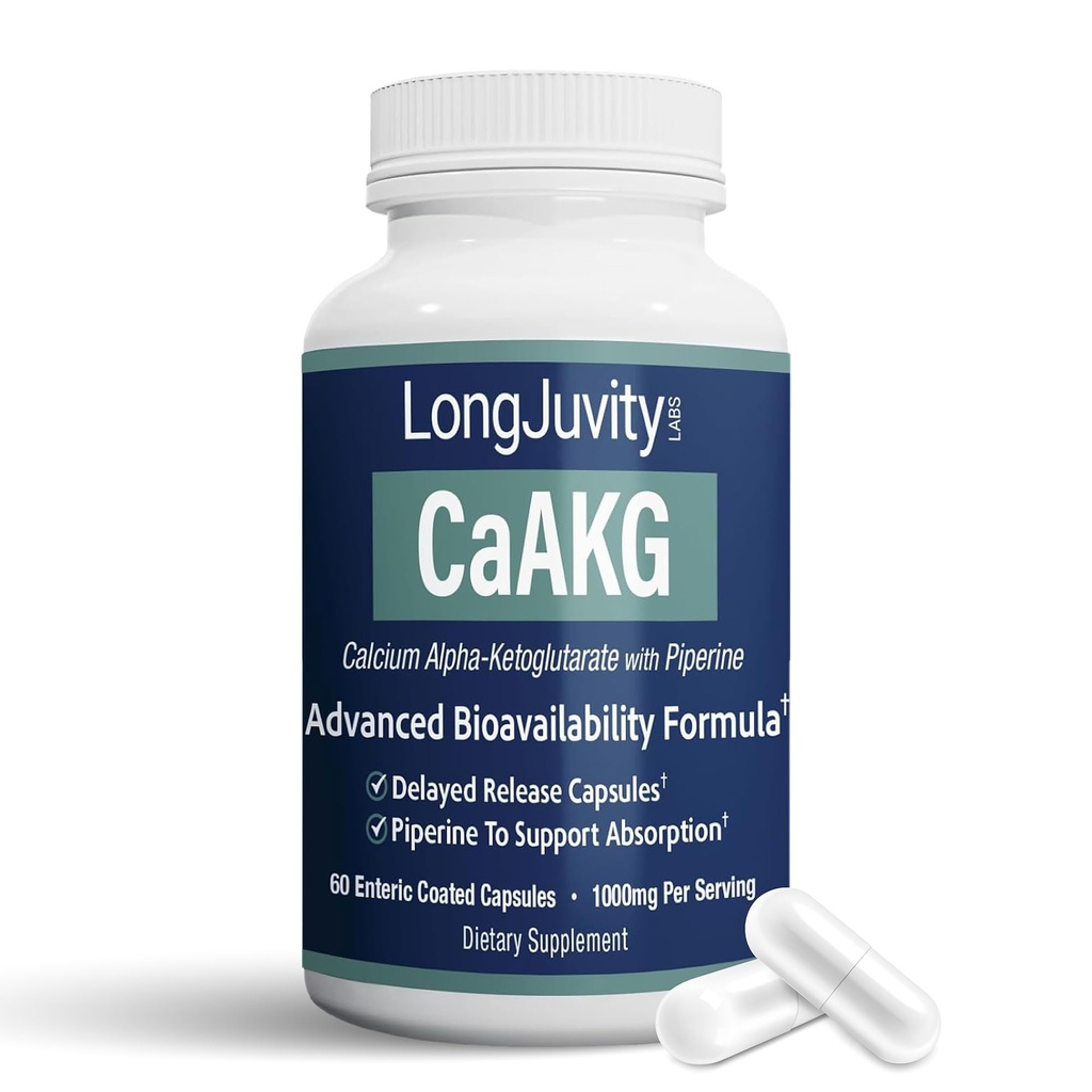LongJuvity Calcium alfa-ketoglutaraat aja vabastamist AKG täiendada (1,000mg per Serving) - Soole nõmm, luude tervis, Anti Vananemine ja pikaealisus - sõltumatult Lab testitud (60 soolestiku kaetud kapslit)