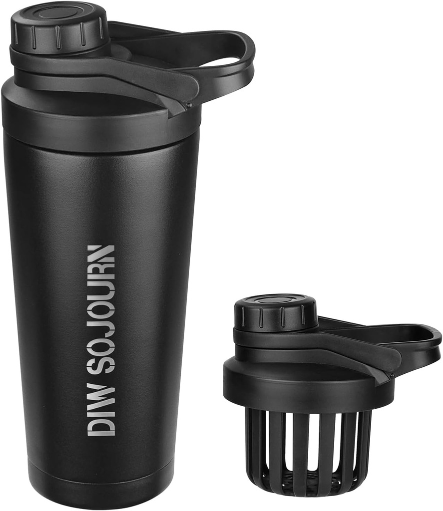 DIW 24 oz Shaker Bottle, Roostevabast terasest Shaker Pudel müravaba disainiga, Isoleeritud Metal Shaker Cup valgusegudele ja Pre Workout, Gym Bottle Shaker (Must)