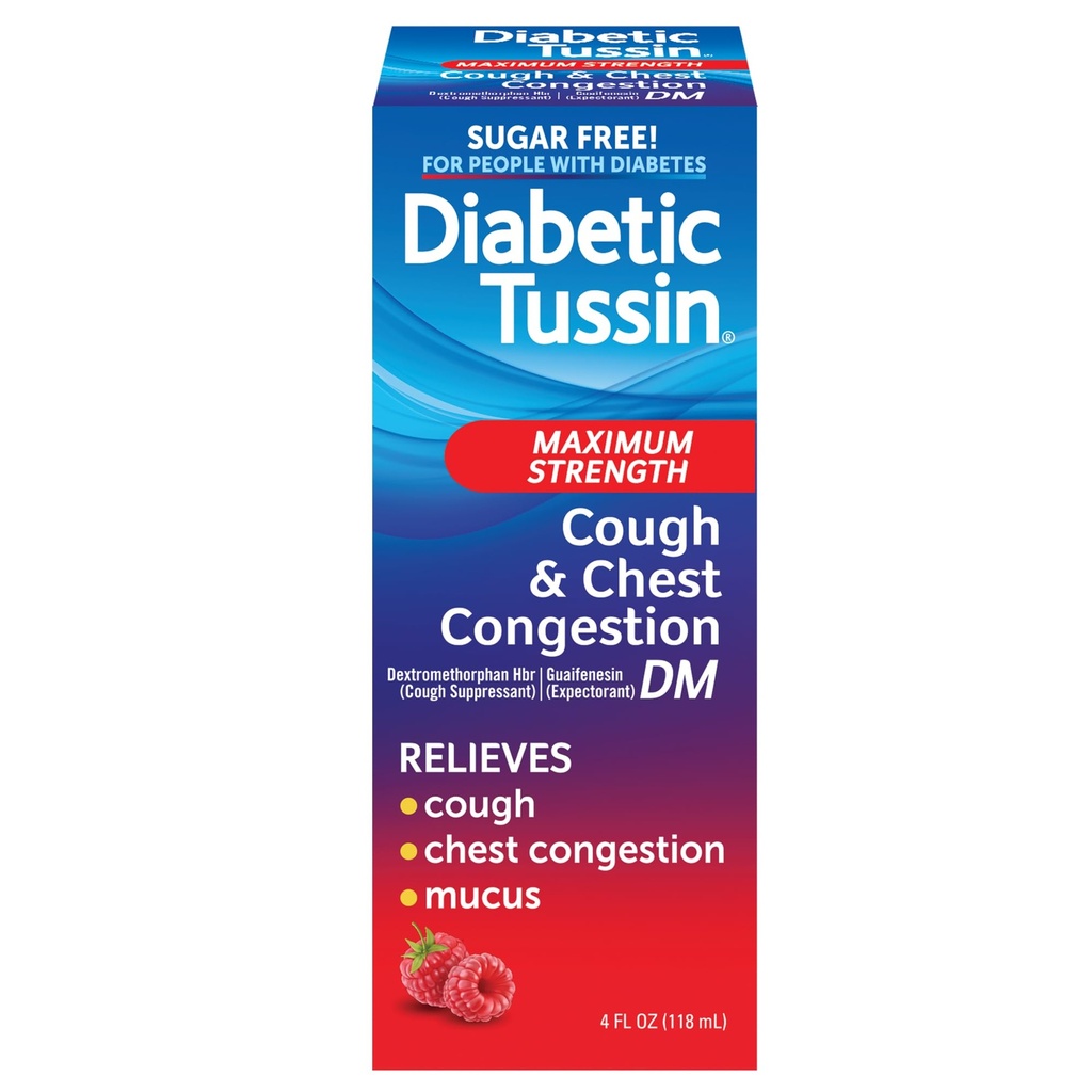 Diabeetiline Tussin DM Maksimaalne köha ja rindkere ummistuste leevendamine Vedel köha siirup, ohutu diabeetikutele, marjamaitseline, 4 Fl Oz (1. pakk)
