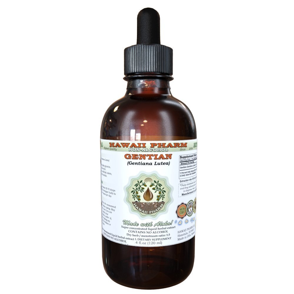 Gentian Alcohol-Free Vedel Ekstrakt, Orgaaniline Gentian (Gentiana Lutea) Kuivatatud Juur Glycerite Hawaii Pharm Looduslik Taimne Täiendus 2 oz