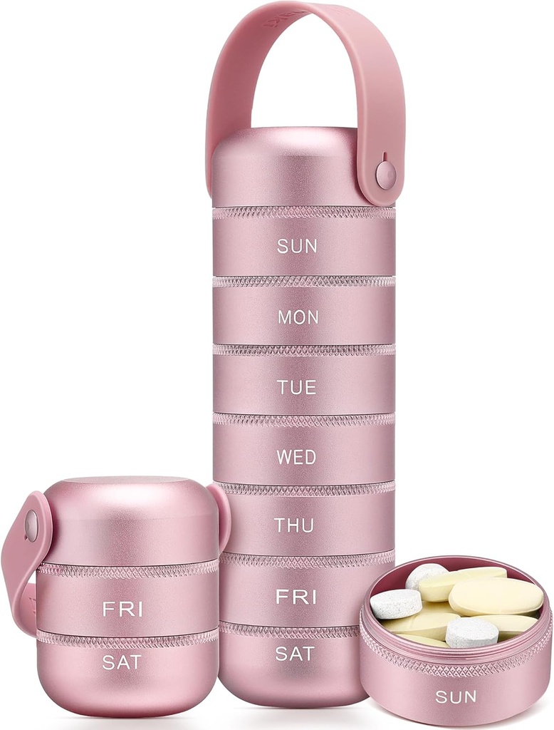 Zannaki Metal Weekly Pill Organizer, Big Travel Pill Box 7 Day, Veekindel Daily Pill Case Silicone Handle, Alumiinium Alloy Portable Pill Hoidja Vitamiin, meditsiin, täiendus, Pills