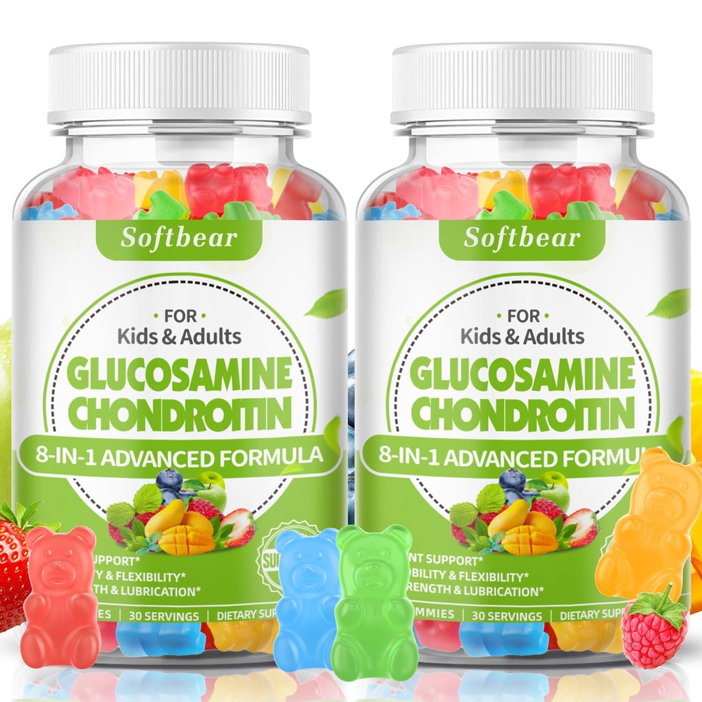 pehmekaru Glükosamiin Kondroitiin Gummies MSM kolmekordse tugevusega, orgaaniline näritav Glükosamiin Kondroitiini lisand ühiseks toetuseks Vegan Segatud puuviljamaitse 120 Gummies