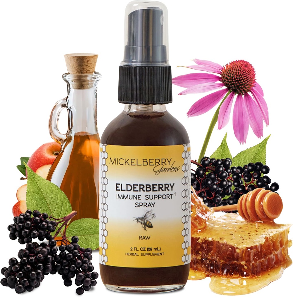 Mickelberry Gardens Elderberry Honey Propolis Throat Spray - Natural Immune Support ja kurgumantel lastele ja täiskasvanutele (2 Ounces)