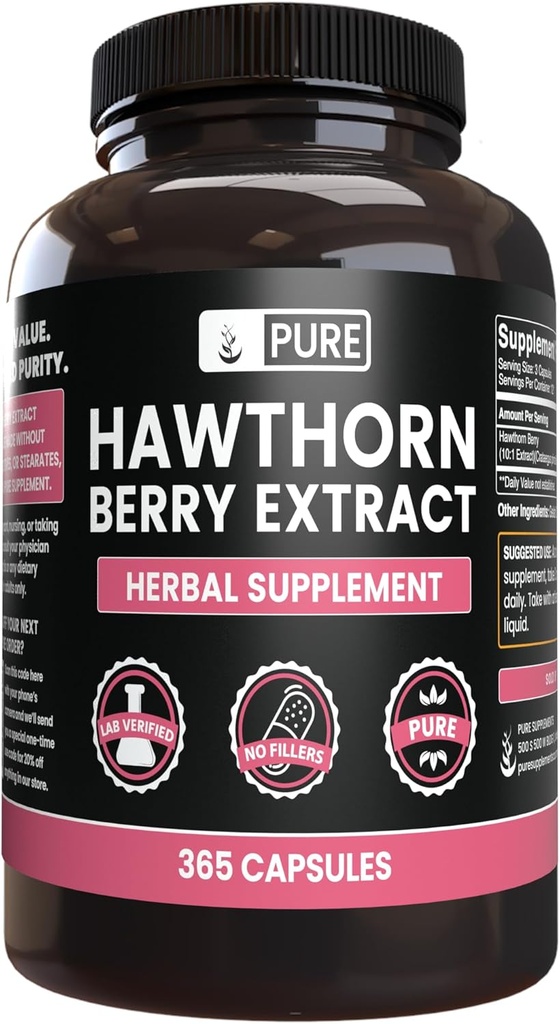 Puhtad originaalsed koostisosad Hawthorn Berry ekstrakt ei sisalda magneesiumi või riisi täiteaineid, alati puhas, laboris kinnitatud (365 kapslit)