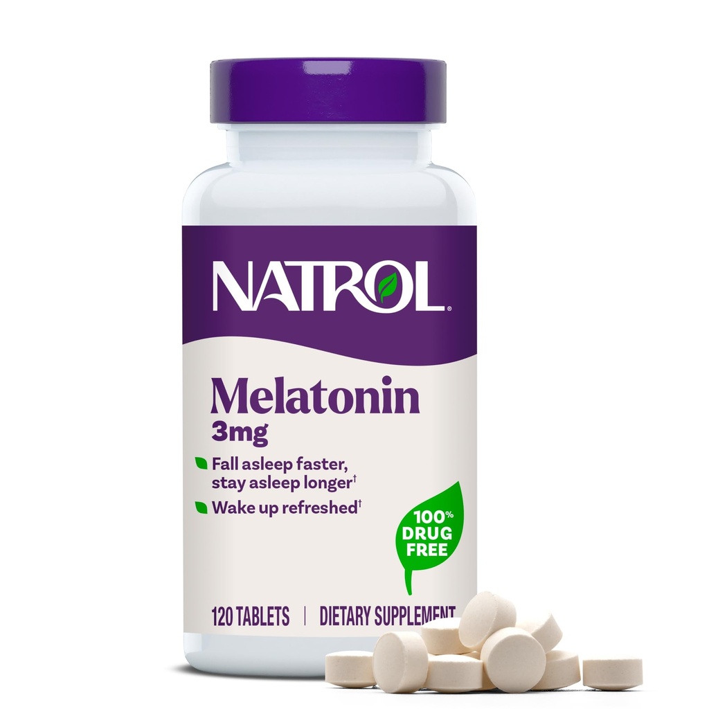 Natrol melatoniin 3 mg, toidulisand rahutu une jaoks, täiskasvanute unelisandid, 120 melatoniini tabletti, 120 päeva pakkumine