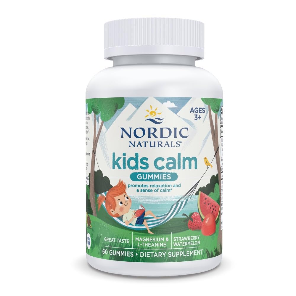 Nordic Naturals Kids Calm Gummies - Maasikas Arbuus - 60 Gummies - Magneesium L-Theanine Supplement - Rahustav lastele - Lõõgastav tugi - kuni 60 Serving