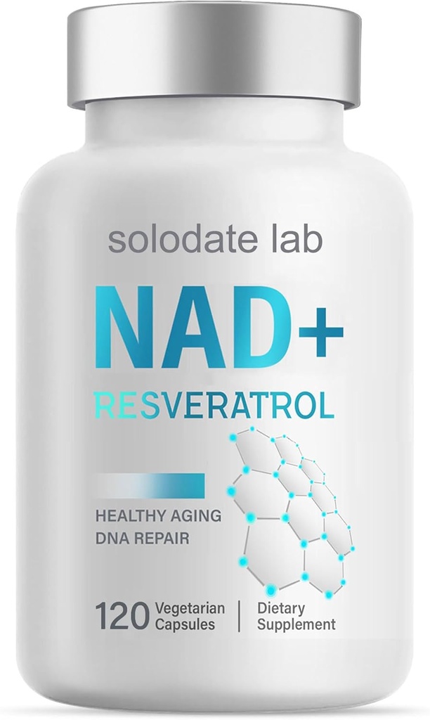 Solodate lab NAD+ Supplement 1000mg, True NAD+ & Resveratrool, 120 Caps