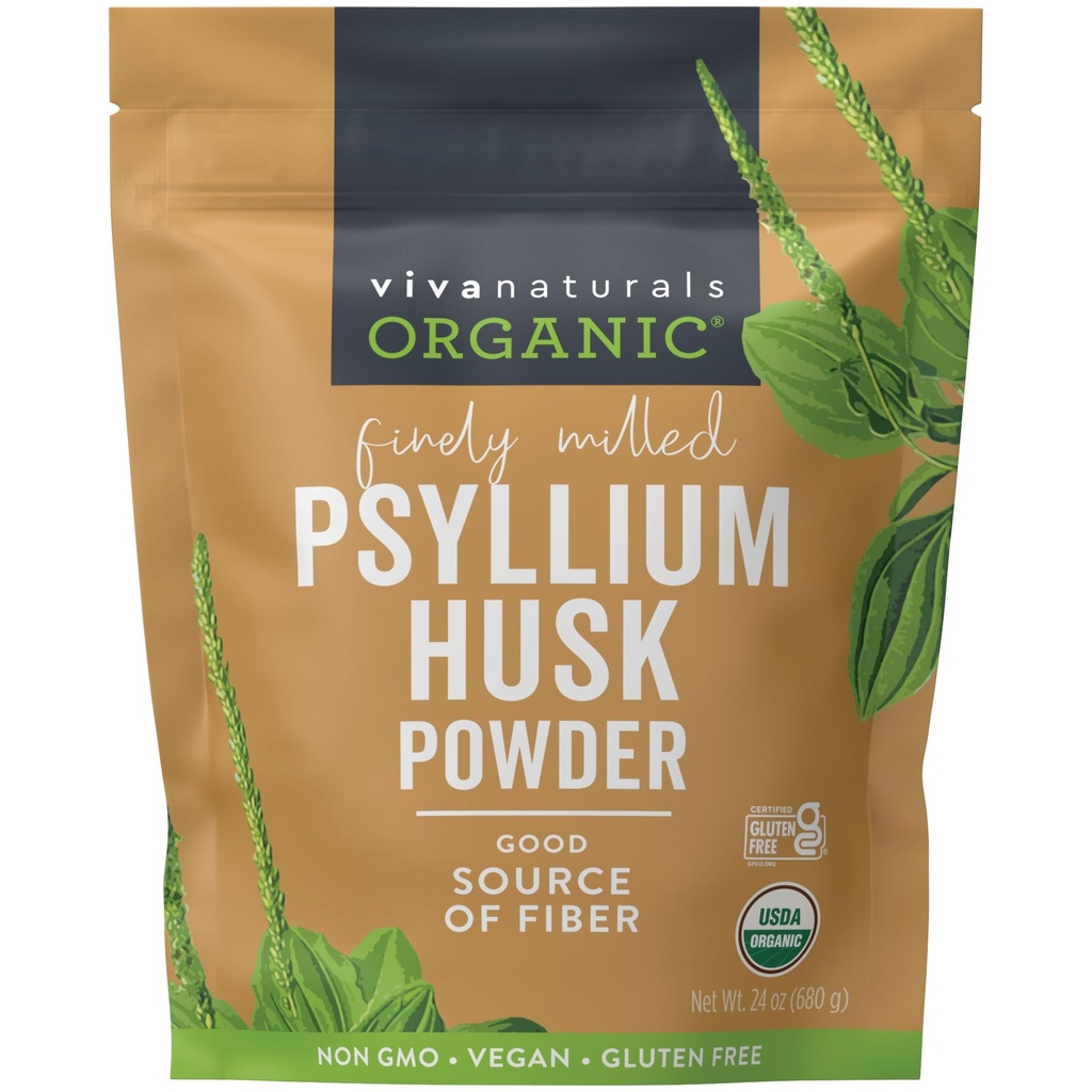 Viva Naturals Orgaaniline Psyllium Husk Pulber, 24 oz – peeneks jahvatatud, maitsestamata, Vegan, Keto, Paleo, Non-GMO Taimepõhine Superfood, Hea Fiber Gluteenivaba Küpsetamine, Mahl & Smoothies